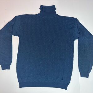 Barry Bricken 100% Silk Turtleneck Sweater Blue Textured Knit Women’s Small